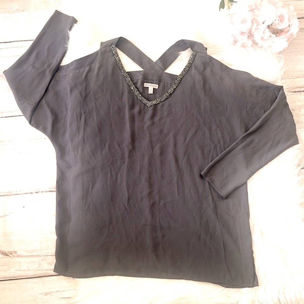 Juicy Couture Gray Chiffon Blouse Size Medium